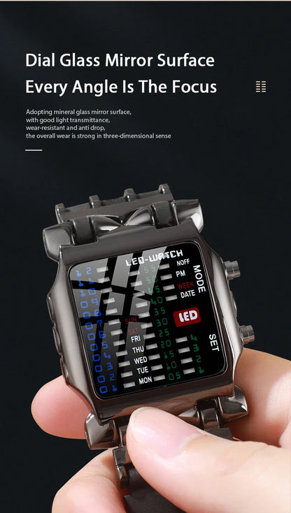 Men’s LED Crab-Style Watch — Creative Luminous Binary Electronic Waterproof Multi-Function Wristwatch