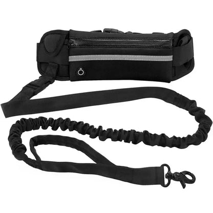 Reflective Hands-Free Dog Running Waist Leash Nylon Elastic Adjustable Pet Traction Belt with Waist Bag Retractable Control for Running & Walking