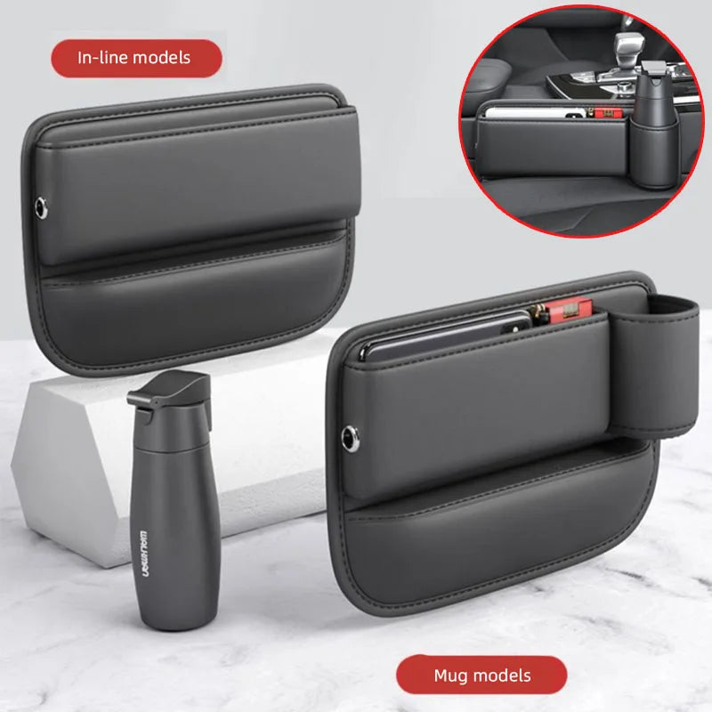 Multifunctional Car Seat Gap Organizer – Leak-proof PU Leather Storage Box with Cup Holder