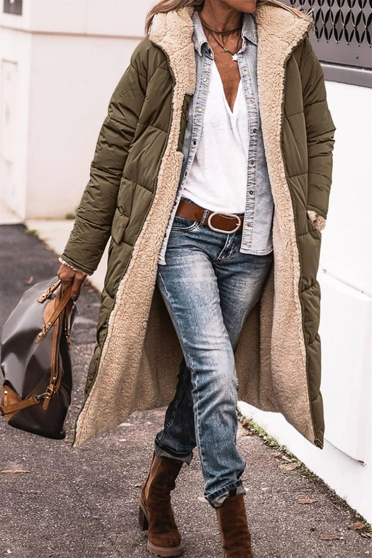 Women's Winter Hooded Quilted Jacket – Reversible Solid Puffer Coat, Thick Long Sleeve Casual Outerwear