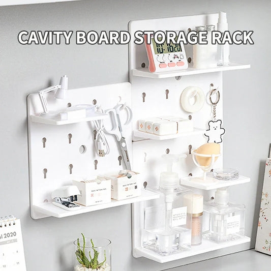 Wall-Mounted Perforation-Free Plastic Shelf – Bathroom & Dormitory Wall Hanging Organizer for Student Bedroom & Headboard