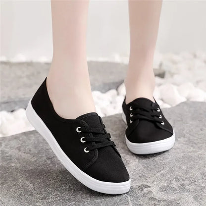 Lady Classic Round Toe White Canvas Shoes | Comfortable Lace-Up Street Sneakers for Students