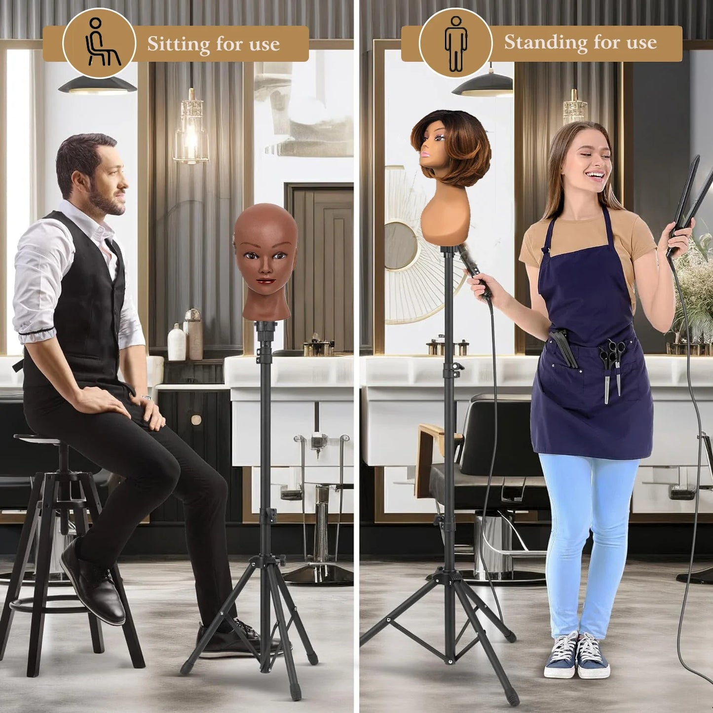 21-23 Inch Canvas Mannequin Head with Stand – Wig Display & Styling Head Tripod for Hairdressing