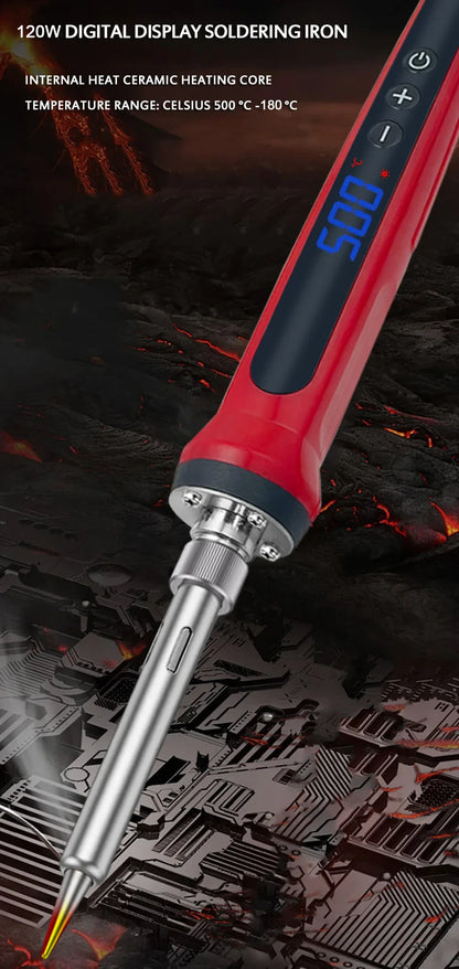 80W Soldering Iron Kit – Adjustable Temperature with LCD, Ceramic Heater, Soldering Tips & Tweezers