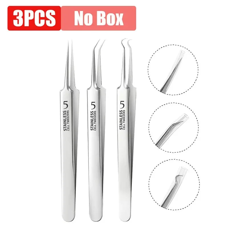 1/3/8PCS Stainless Steel Blackhead Removal Tool Set – Facial Tweezers, Acne Needles & Beauty Blackhead Removers