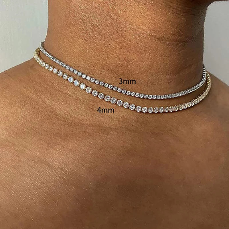 Luxury Iced Out Tennis Chain Choker Necklace – Cubic Zircon Crystal Hip Hop Jewelry for Women OHN016