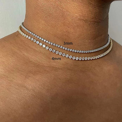Luxury Iced Out Tennis Chain Choker Necklace – Cubic Zircon Crystal Hip Hop Jewelry for Women OHN016