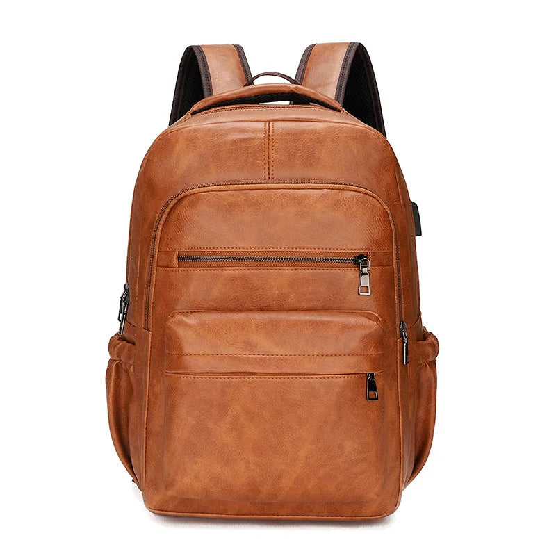 High-Quality USB Charging Backpack for Men – PU Leather Laptop Backpack for Teenagers & Boys, Large Schoolbag