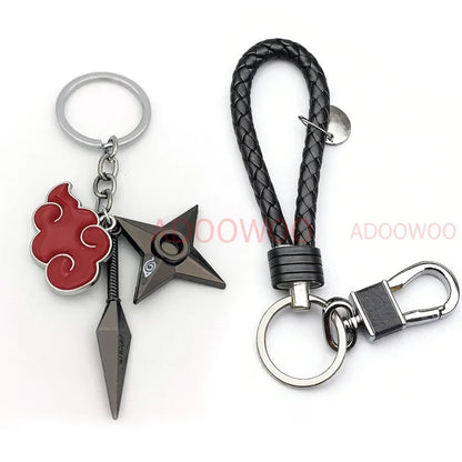 Bandai Naruto Red Cloud Alloy Keychain Set – 20 Styles Anime Woven Leather Rope Charm Car Pendant Punk Jewelry Gift Accessories