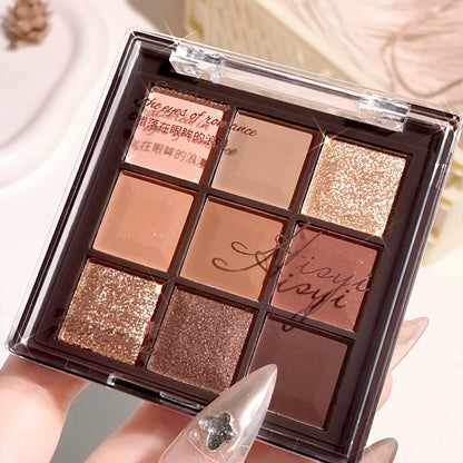 9-Color Chocolate Eyeshadow Palette – Pearl Shine, Fine Glitter, Matte Earth Tones & Highlighter Makeup