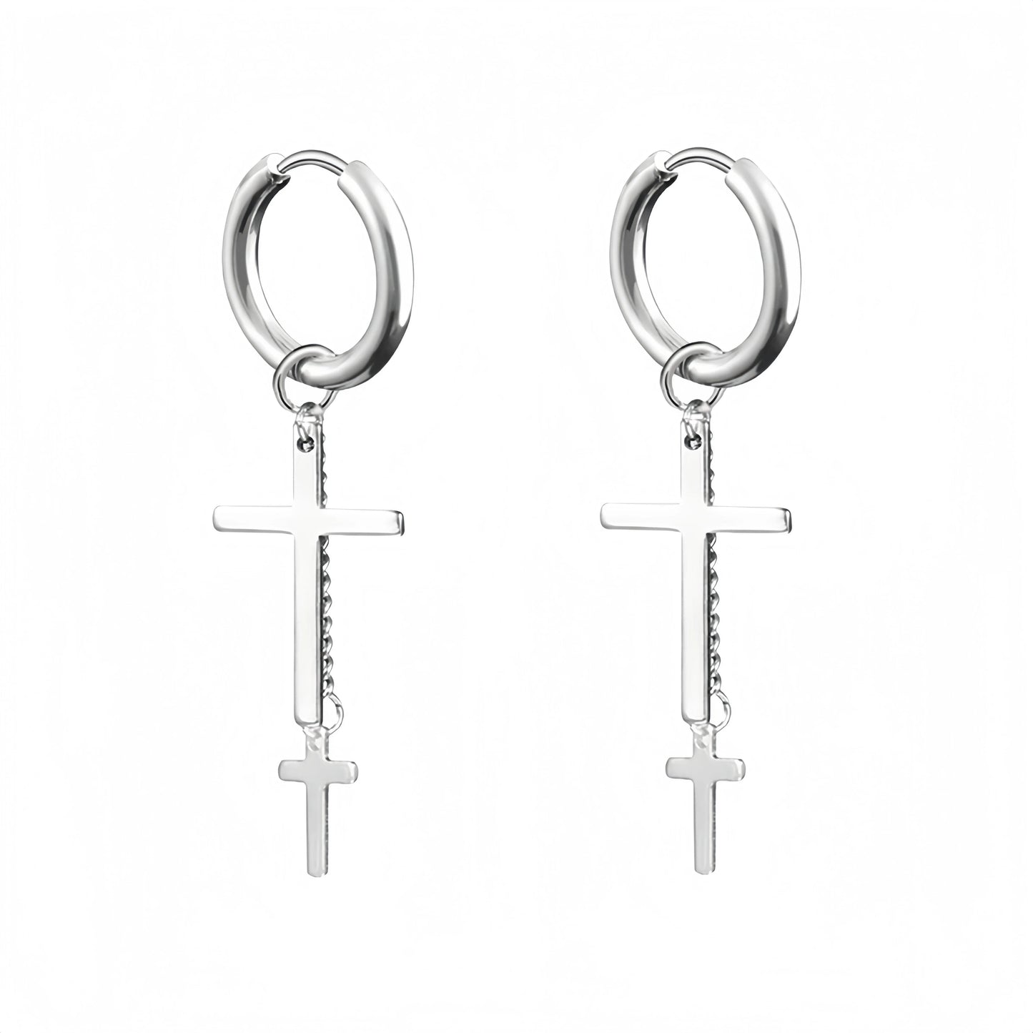 Long Hanging Cross & Leaf Hoop Earrings – Vintage Stainless Steel Hip Hop Unisex Jewelry Accessories