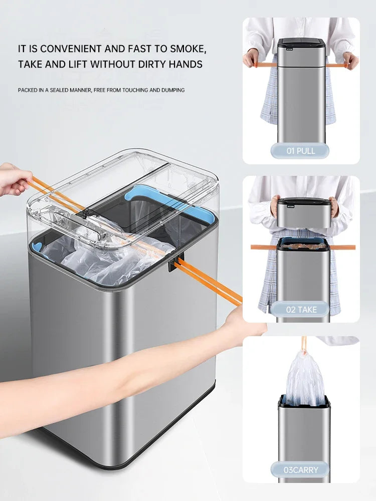 Smart Stainless Steel Trash Can – Automatic Wastebin for Kitchen & Home, 20-60L Large Capacity Garbage Bin