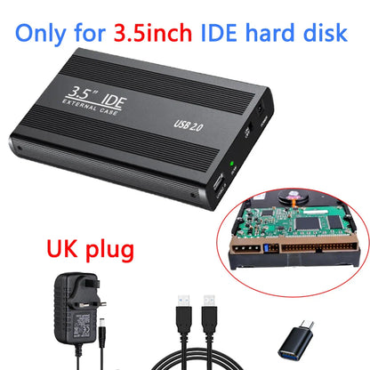2.5"/3.5" IDE HDD External Enclosure — USB 2.0 Hard Drive Box for Desktop, PC, Laptop & Phone