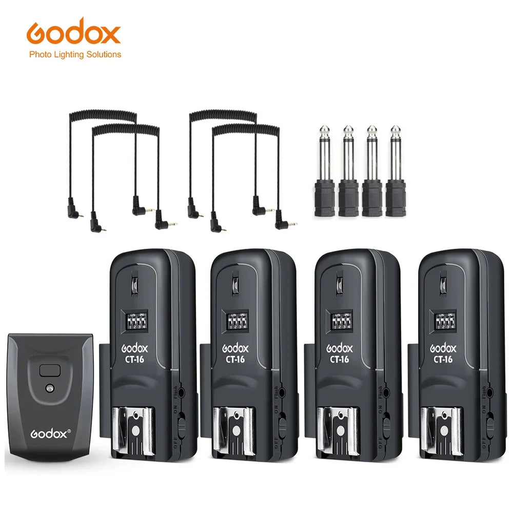 Godox CT-16 Wireless Radio Flash Trigger Set — 16 Channels Transmitter + 2 Receivers for Canon, Nikon, Pentax Speedlite
