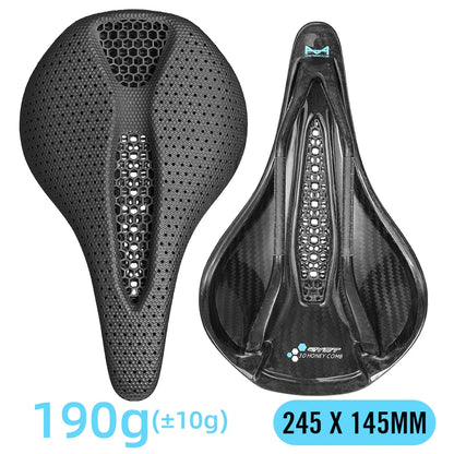 RYET Ultra Full Carbon 3D Printed Bike Saddle — 145mm Lightweight MTB Seat with High Modulus Carbon Fiber Base