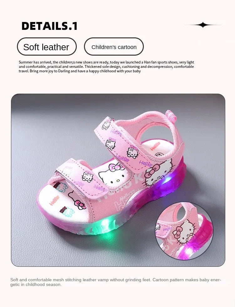 2024 Summer Baby Girls LED Hello Kitty Sandals — Cute Anti-Slip Beach & Outdoor Shoes