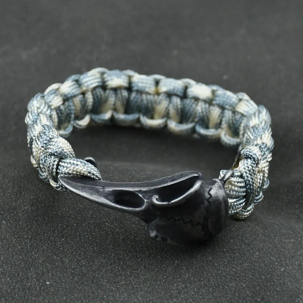 Odin Crow Skeleton Viking Bracelet - Norse Rune Bead Paracord Rope Valknut Eagle Pendant Amulet Jewelry Gift