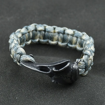 Odin Crow Skeleton Viking Bracelet - Norse Rune Bead Paracord Rope Valknut Eagle Pendant Amulet Jewelry Gift