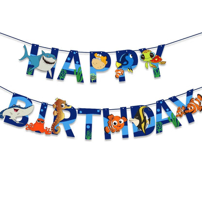 Cartoon Ocean Animal Dolphin Themed Party Supplies - Disposable Tableware, Cups, Plates, Tablecloths, Banners, Balloons for Baby Showers and Birthdays