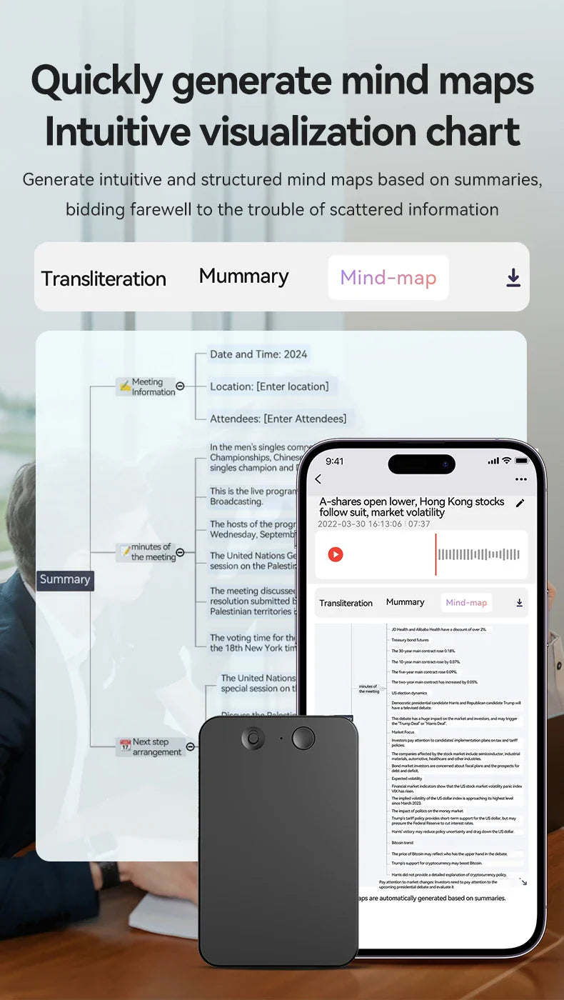 AI-Powered ChatGPT-4 Phone Call Recorder – Mini Audio Voice Recorder, Transcribe & Summarize, 58 Language Translator, Audio Dictaphone