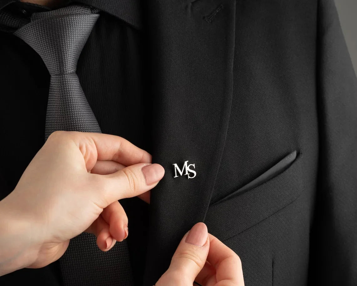 Personalized Men's Initial Lapel Pin - Custom Stainless Steel Letter Brooch for Wedding or Best Man Gift