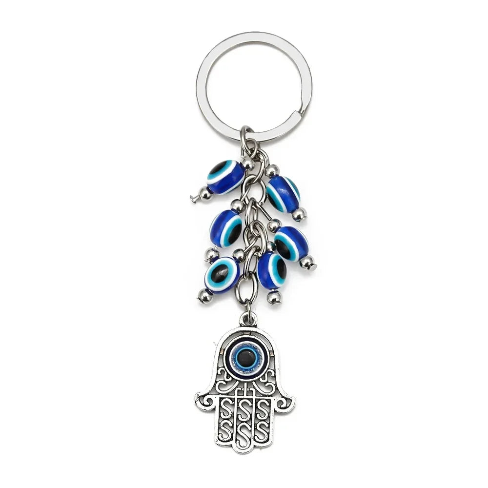 Lucky Eye Fatima Hand Keychain – Alloy Tree of Life Elephant Owl Blue Turkish Evil Eye Car Keyring Jewelry for Men & Women Gift