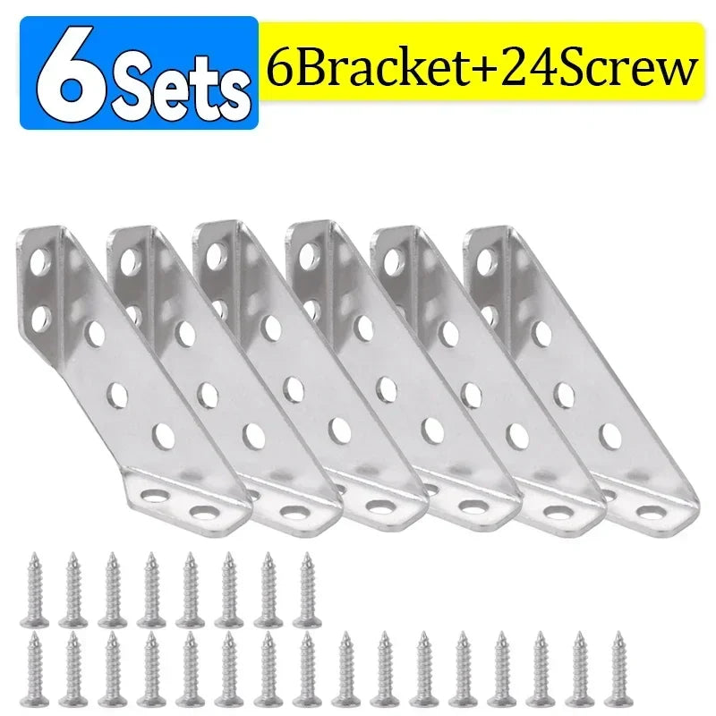 Stainless Steel Corner Brackets Set – Heavy-Duty Angle Shelf & Cabinet Support Connectors with Screws