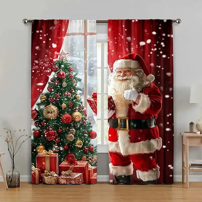 Santa Claus & Christmas Tree Pole Bag Curtains – Holiday Bedroom & Living Room Home Decoration