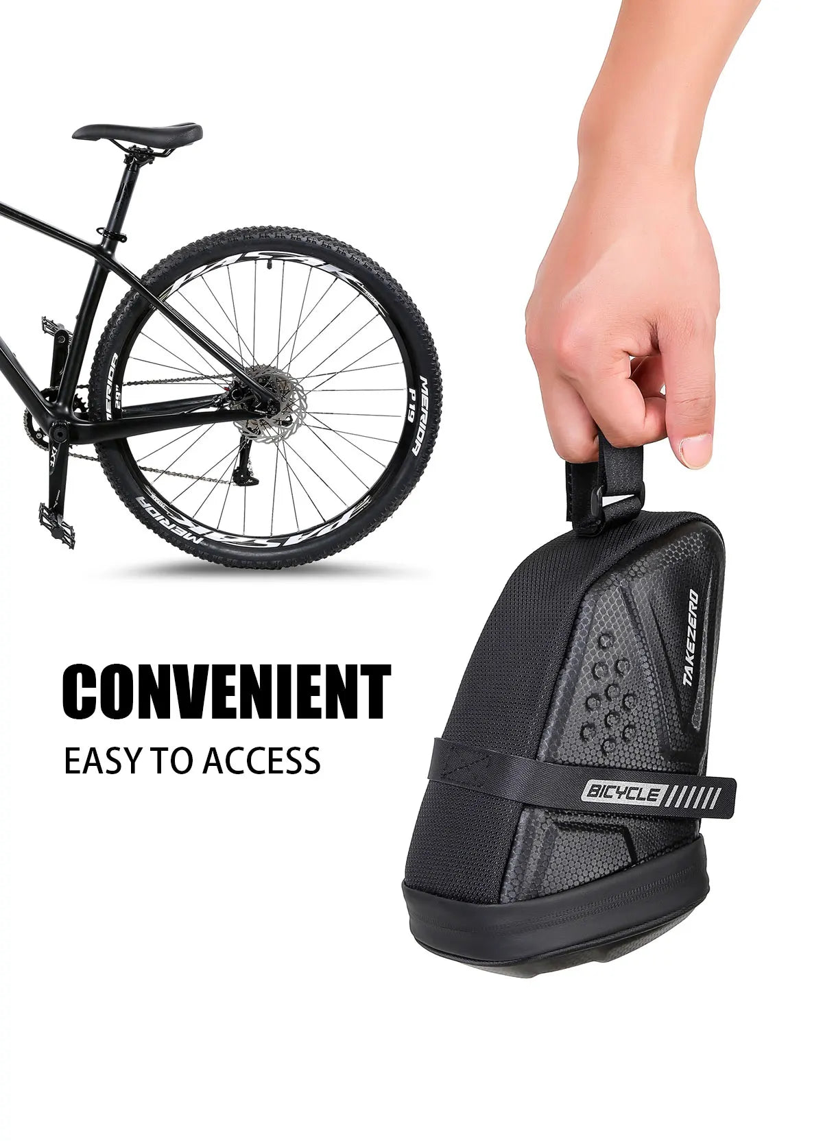 TAKEZERO TZ07 Bicycle Tail Saddle Bag – EVA Hard Shell Rear Bag for Mountain & Road Bikes