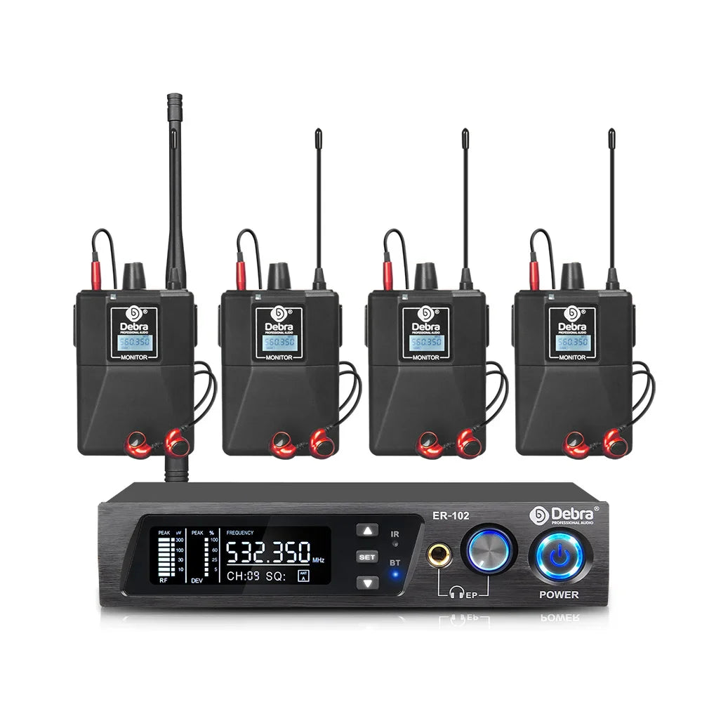 Debra ER102 UHF Wireless In-Ear Monitor System – Multiple Professional Transmitters for Small Concerts & Home Theater