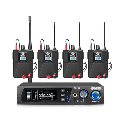 Debra ER102 UHF Wireless In-Ear Monitor System – Multiple Professional Transmitters for Small Concerts & Home Theater