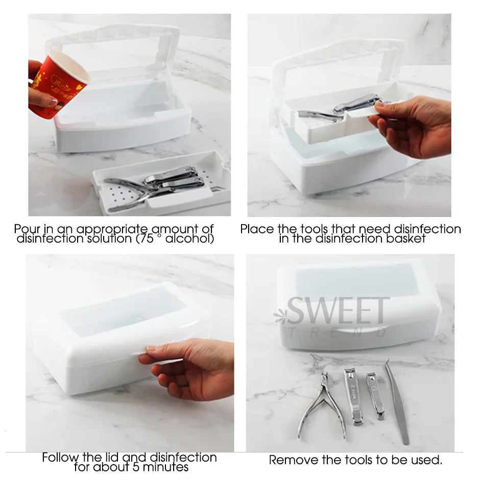 Nail Sterilizer Disinfection Box Pink | Manicure Metal Tool & Tweezers Sterilizer Tray for Salon
