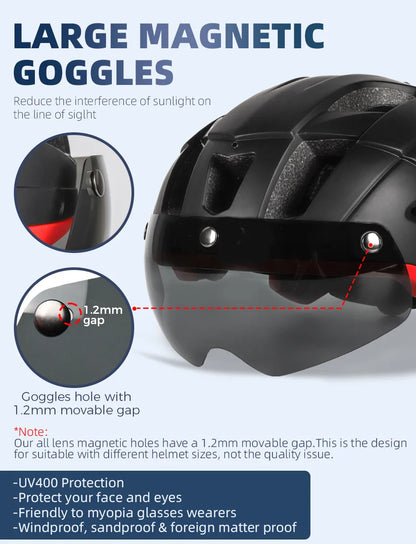 VICTGOAL LED Bike Helmet – Rechargeable Men’s Cycling Helmet with Sun Goggle Visor & Sunglasses Shield for Road & MTB Cycling
