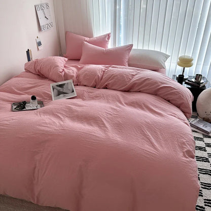 Solid Cotton Bedding Set - Sheet, Duvet Cover & Pillowcase, Single/Double/Twin/King/Queen Size