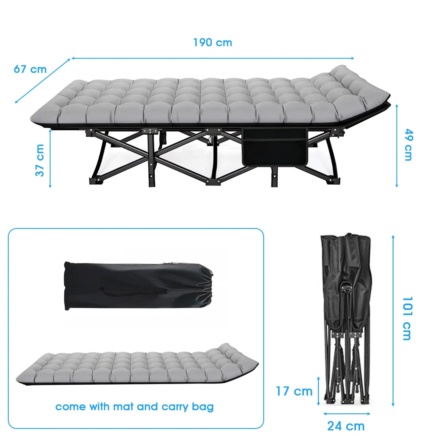 Folding Camping Cot – Portable Heavy Duty Outdoor Bed for Adults, Beach, RV, and Noon Break, 200KG Weight Capacity