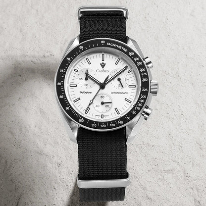 CADISEN Men's Luxury Watch – Quartz VK68 Chronograph, Sapphire AR Crystal, Canvas Strap Speed Style Wristwatch