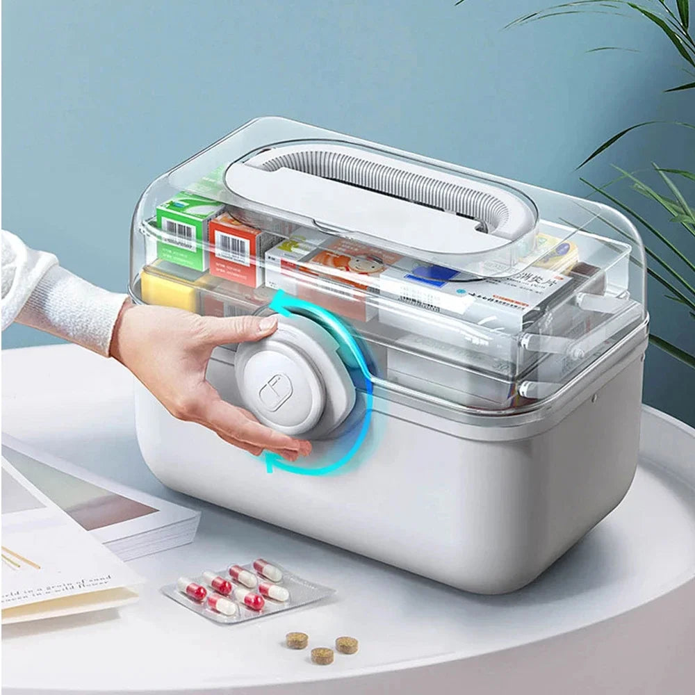 3-Layer Large Capacity Medicine First Aid Kit – Portable Multi-Layer Plastic Medical Storage Box for Household Use