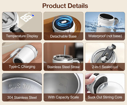 Automatic Rechargeable Electric Coffee Cup Stirrer – Stainless Steel Magnetic Self-Stirring Mug with Detachable Base