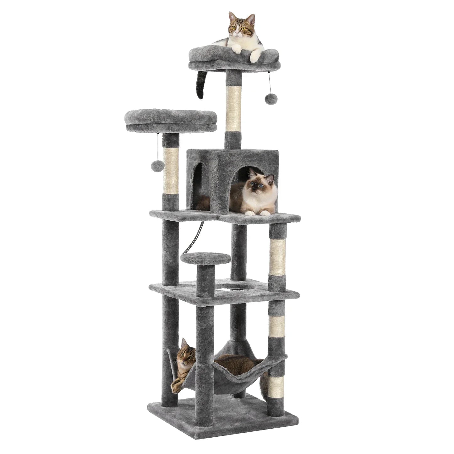 Large Cat Tree Tower – Multi-Level Plush Indoor Cat Condo with Scratching Posts, Boards, Perches & Caves