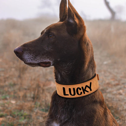 Wide Personalized PU Leather Dog Collar – Custom Tag Soft Pet Collar for Small, Medium & Large Dogs, Pitbulls & Bulldogs