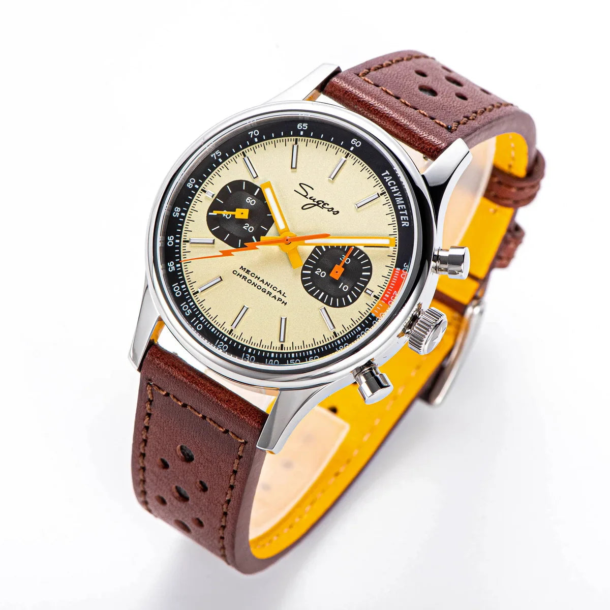 Sugess Pilot Men’s Chronograph Watch — Original ST1901 Mechanical Movement, Sapphire Crystal, Waterproof Racing Strap