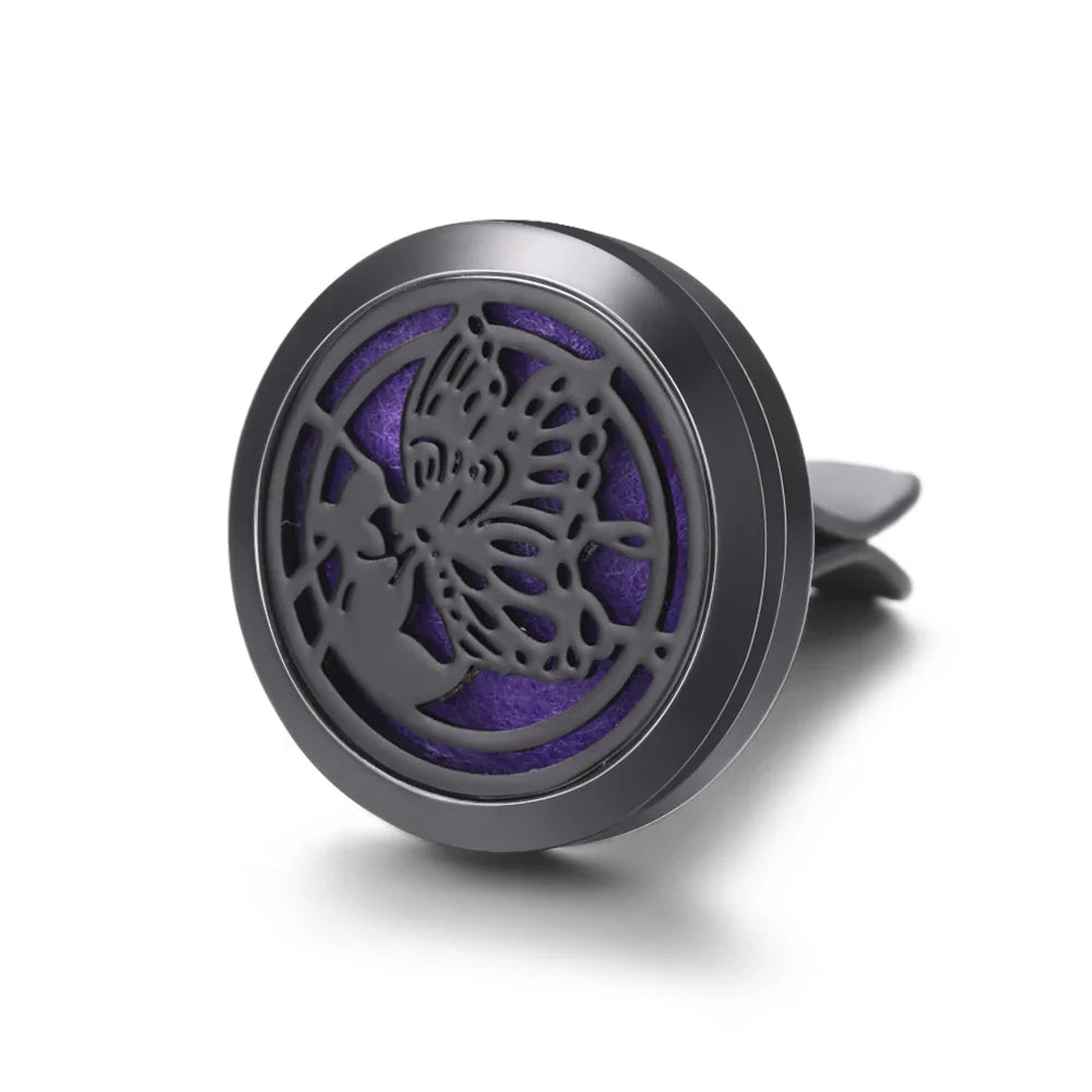 All-Black Tree of Life Car Air Freshener – Stainless Steel Aromatherapy Essential Oil Diffuser Locket Pendant