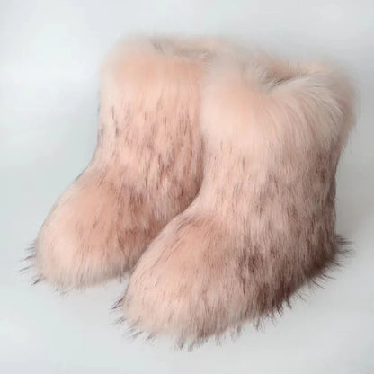 Y2K Women’s Fluffy Mid-Calf Snow Boots – Warm Cotton Winter Fashion Shoes