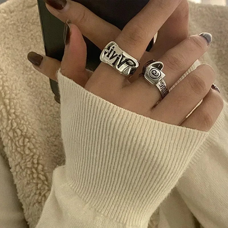 Personalized Girls' Open Ring – Retro Y2K English Letter Jewelry Accessory, 1/2pcs Party Gift