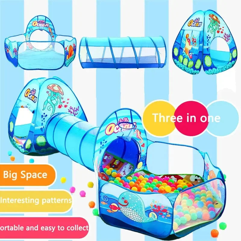 Children’s 3-in-1 Foldable Tent & Playpen – Indoor Ball Pit with Polyester Tunnel for Kids
