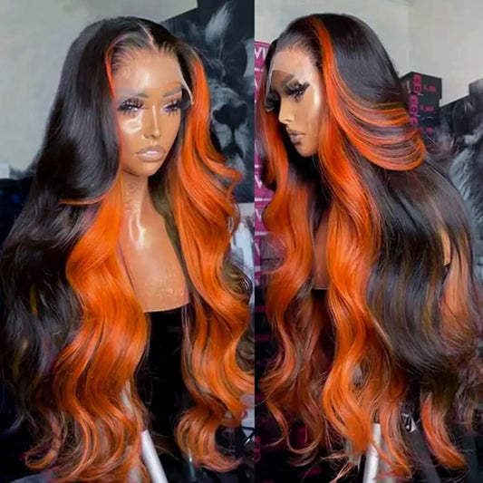 Linktowig 30 Inch Pre-Plucked 13x6 HD Lace Front Wig – Ginger Orange Ombre Body Wave Human Hair Wig for Women