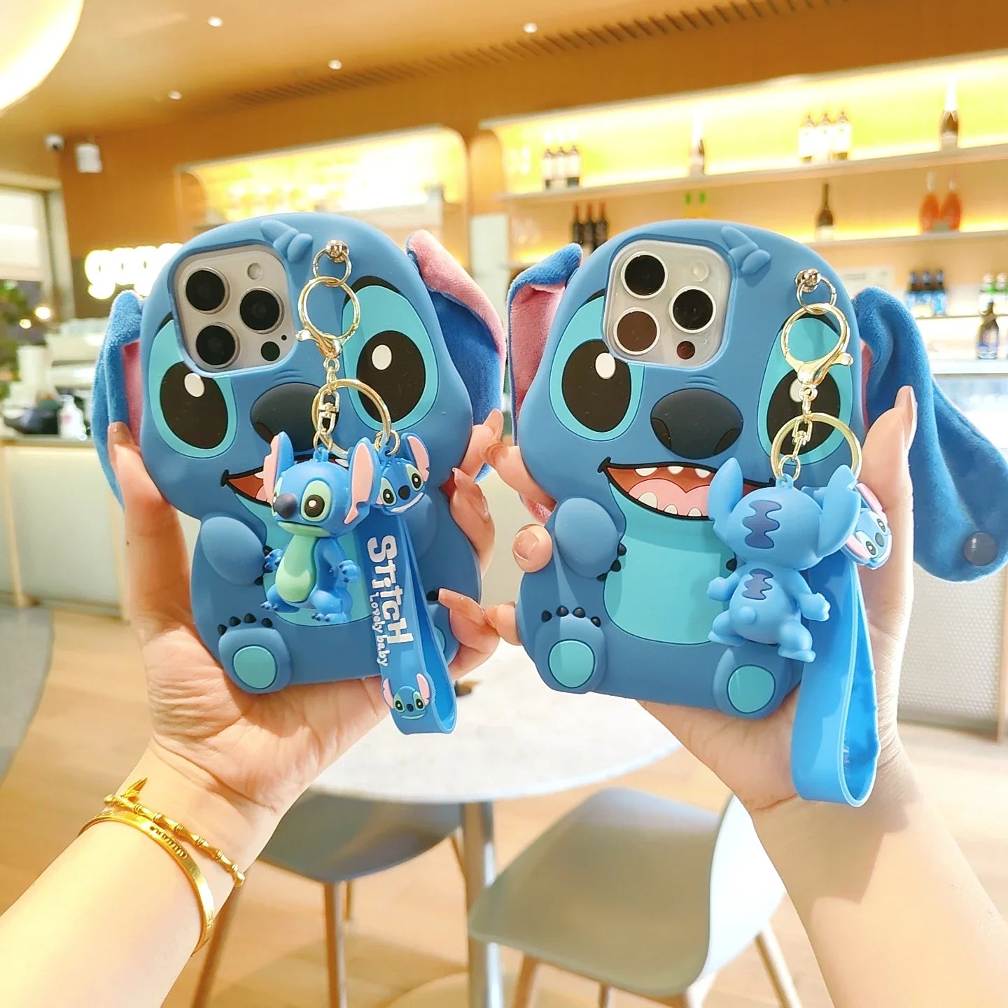 3D Cartoon Stitch Keychain Plush Phone Case with Ear Cover – Compatible with Samsung Galaxy S23/S24/S25 Ultra & A14-A34 Series