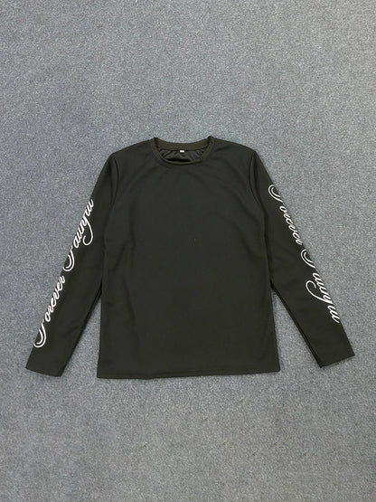 Retro Streetwear Long Sleeve T-Shirt - Loose Fit English Print Casual Crew Neck Top