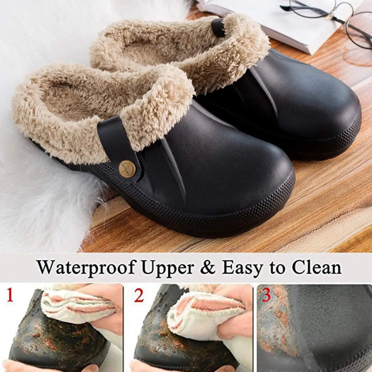 Bebealy Casual Women’s Garden Shoes & Warm Fluffy Men’s Waterproof Winter Slippers – Outdoor Antiskid Classic Leopard Design