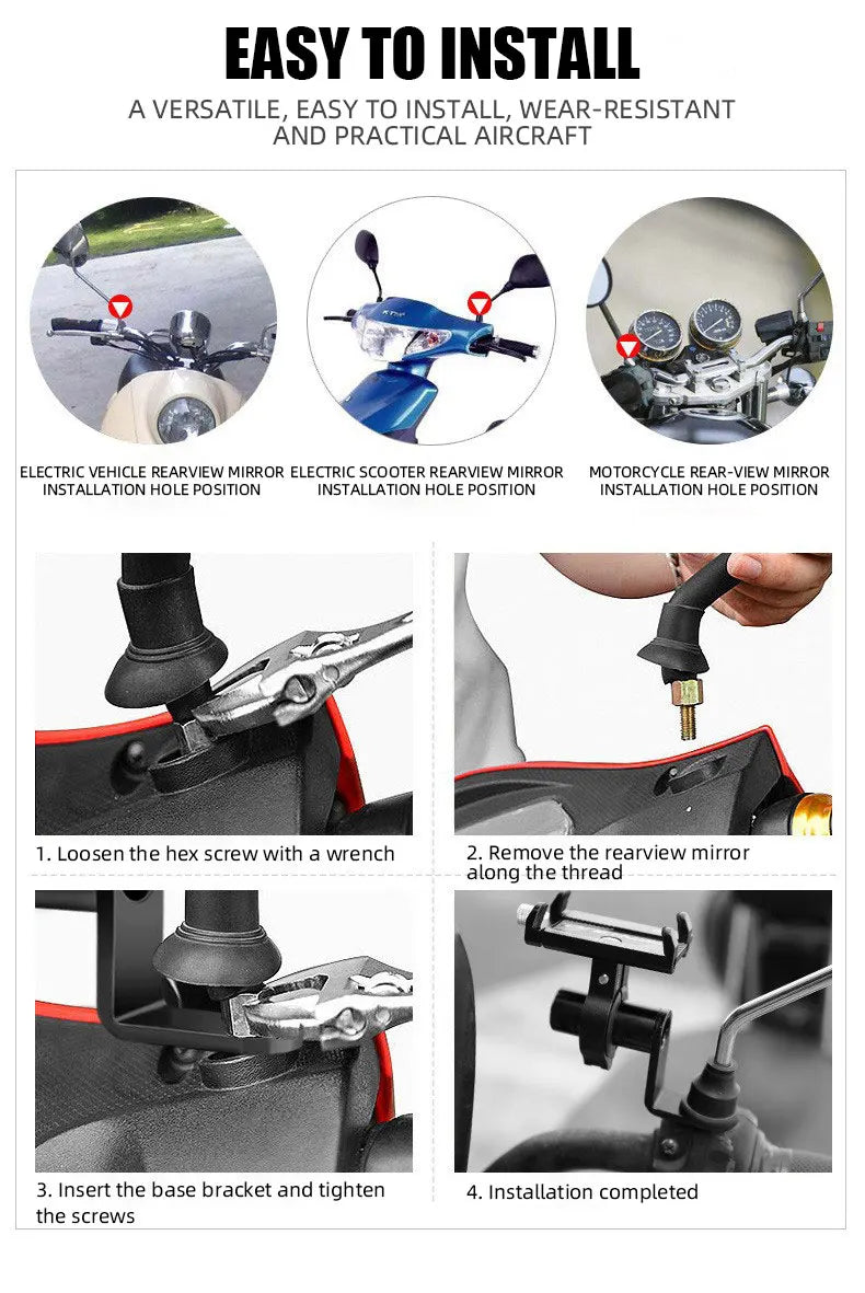 1/2PCS Motorcycle & Bicycle Phone Holder – Rearview Mirror Extender Bracket Conversion Mount Accessory